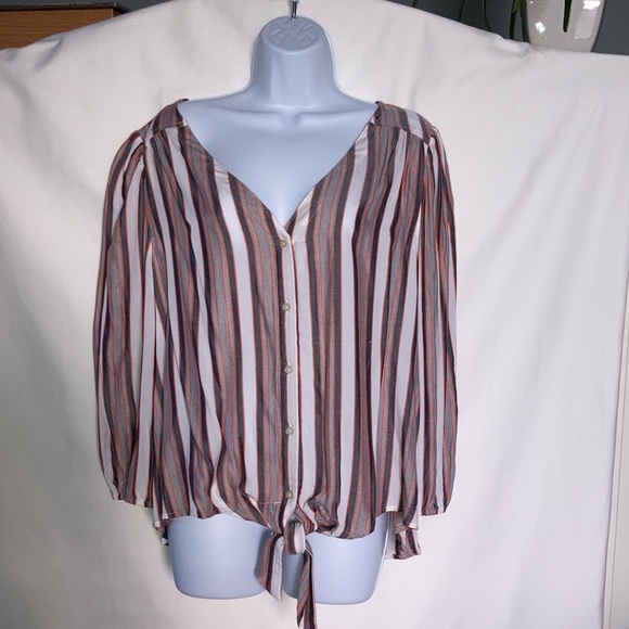 LOFT Outlet striped button down tie front top. - Picture 4 of 8